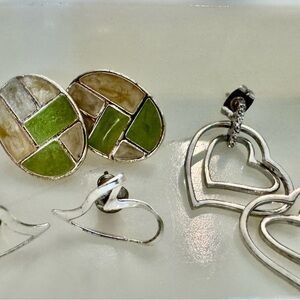Silver and Green Earrings Set
